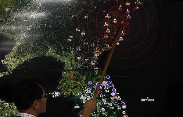 Карта сейсмической активности после ядерного взрыва в Северной Корее