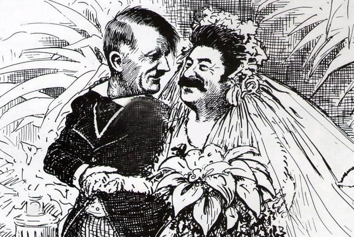 Нападения на сталина. Карикатура свадьба Сталина и Гитлера 1939.